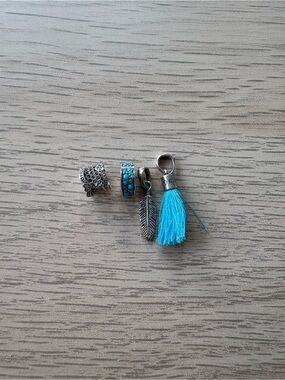Pandora X4 Charm Set with Turquoise Bead Clip, Heart Spacer, Feather, & Tassel